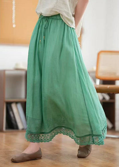 New Green Hollow Out Elastic Waist Linen Skirts Summer