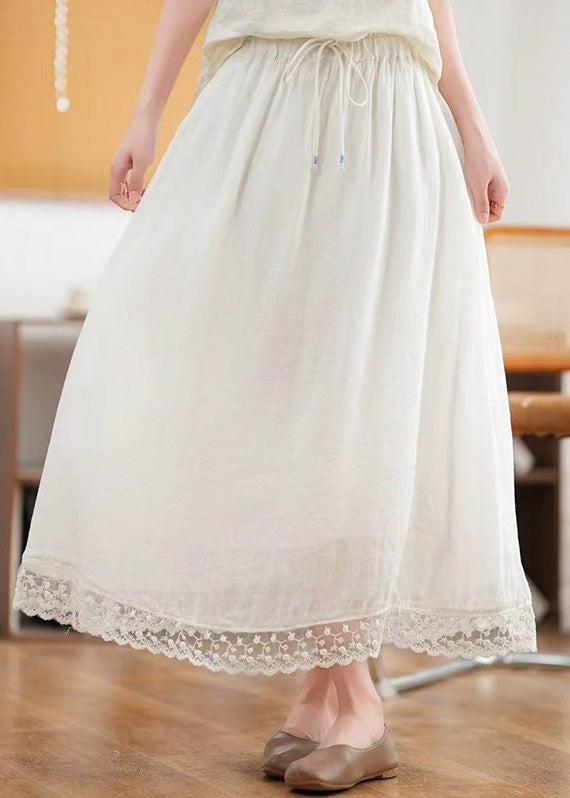 New Green Hollow Out Elastic Waist Linen Skirts Summer