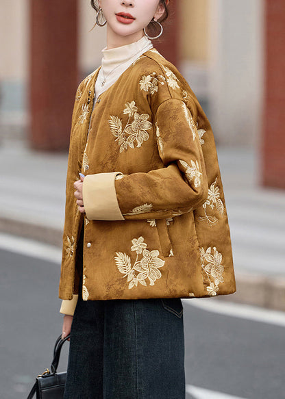 Neue grüne Winterjacke mit Rundhalsausschnitt, bestickt und mit feiner Baumwollfüllung