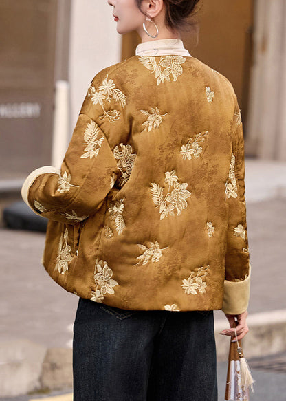 Neue grüne Winterjacke mit Rundhalsausschnitt, bestickt und mit feiner Baumwollfüllung