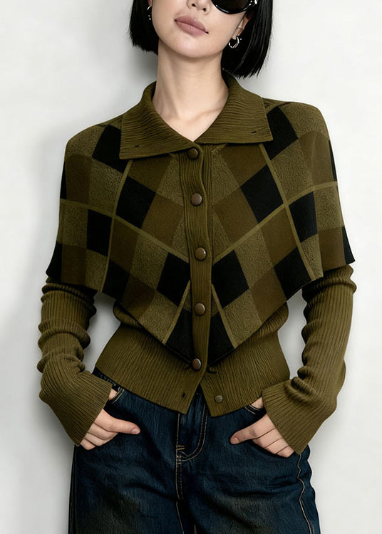 Nuevo top de punto de dos piezas con cuello Peter Pan verde y patchwork de primavera