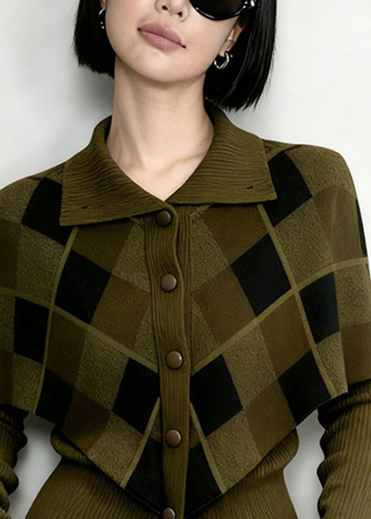 Nuevo top de punto de dos piezas con cuello Peter Pan verde y patchwork de primavera