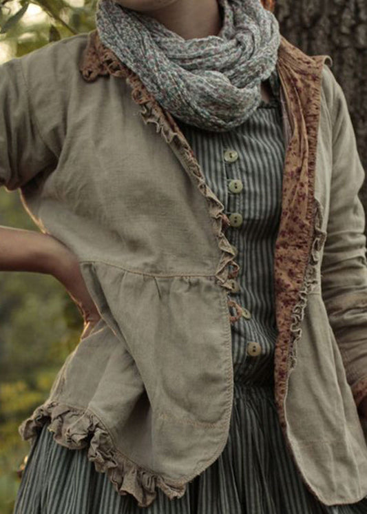 Neu Grüner Rüschenmantel aus fester Baumwolle mit langen Ärmeln