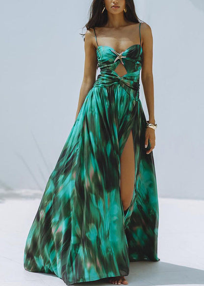 New Green Slash Neck Bodysuit And Maxi Skirts Lingerie Set
