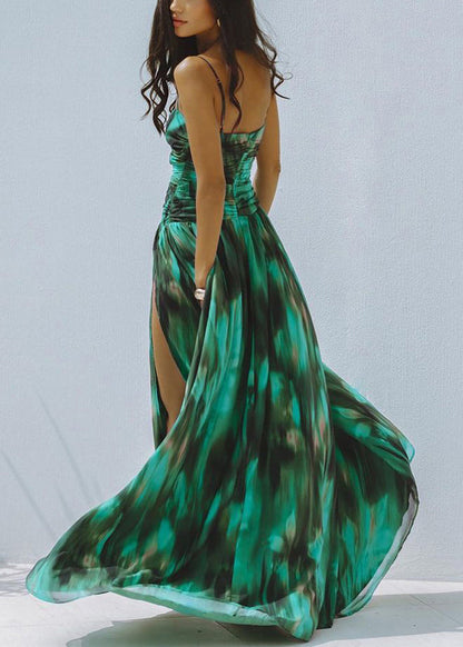 New Green Slash Neck Bodysuit And Maxi Skirts Lingerie Set