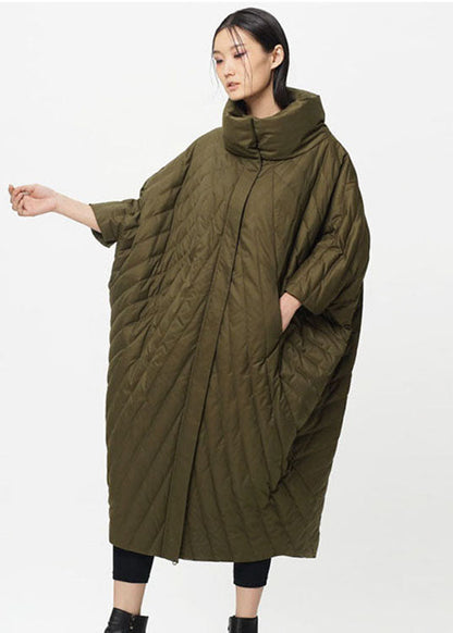 Neu Grün Stehkragen Lose Taschen Dicke Winter Ente Unten Mäntel