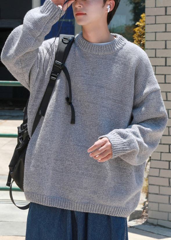New Grey Cozy Solid Men Pullover Sweater Casual Clothing