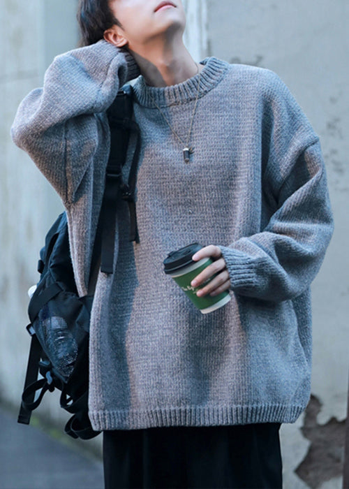 New Grey Cozy Solid Men Pullover Sweater Casual Clothing