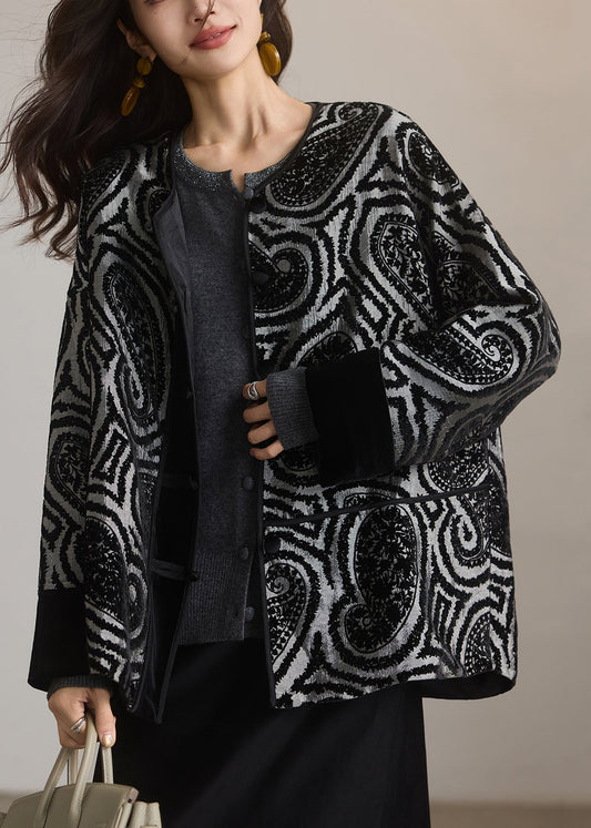 Neuer grauer Baumwollmantel mit Rundhalsausschnitt, Jacquard-Knopfleiste, Frühlingsmode