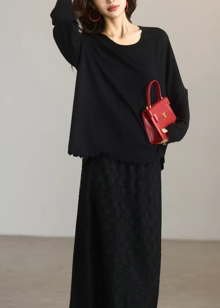 New Grey O Neck Lace Patchwork Cotton T Shirts Tops Spring