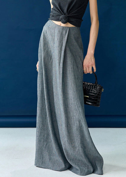 New Grey Solid High Waist Silk Cotton Skirts Summer