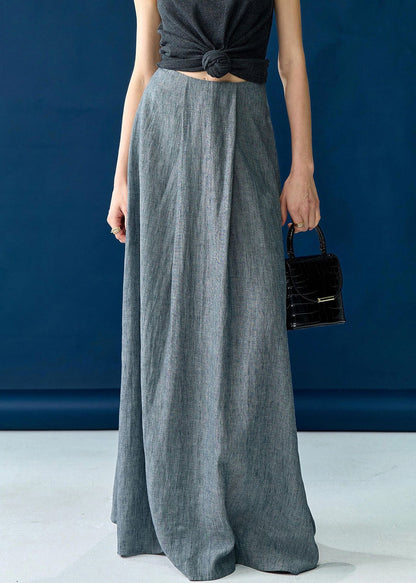 New Grey Solid High Waist Silk Cotton Skirts Summer