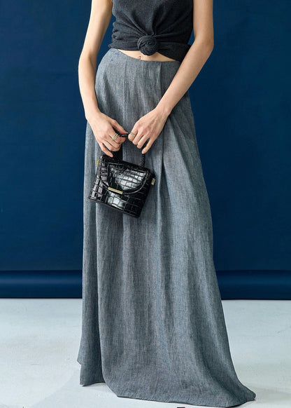 New Grey Solid High Waist Silk Cotton Skirts Summer