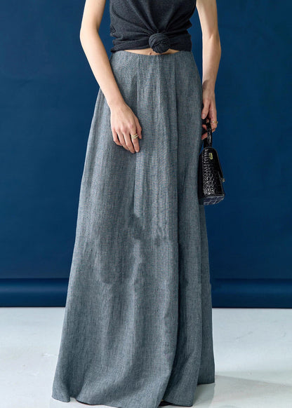 New Grey Solid High Waist Silk Cotton Skirts Summer