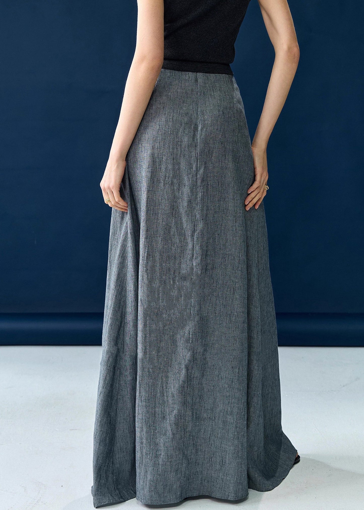 New Grey Solid High Waist Silk Cotton Skirts Summer