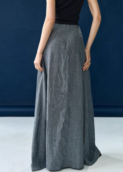 New Grey Solid High Waist Silk Cotton Skirts Summer