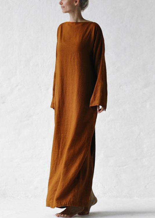 Neu Grau Solide Krawatte Taille Baumwolle Lange Kleid Langarm
