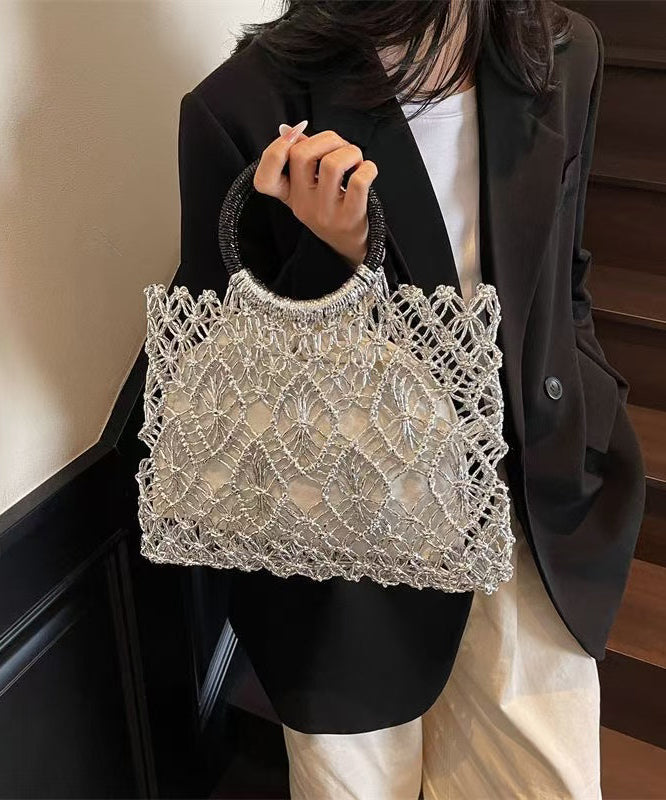 New Handmade Silver Woven Hollow Out Tote Bag