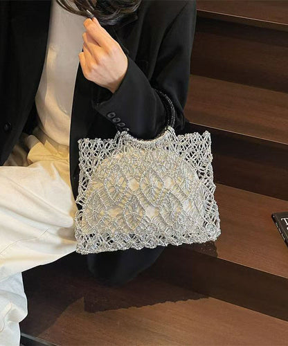 New Handmade Silver Woven Hollow Out Tote Bag