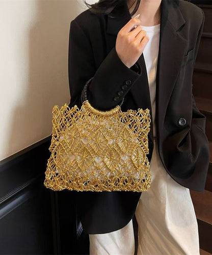 New Handmade Silver Woven Hollow Out Tote Bag