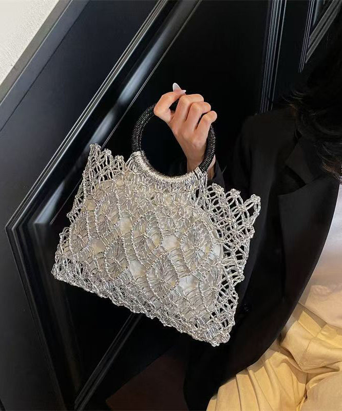 New Handmade Silver Woven Hollow Out Tote Bag
