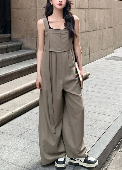 Neu Khaki Taste Hohe Taille Baumwolle Overalls Ärmellose