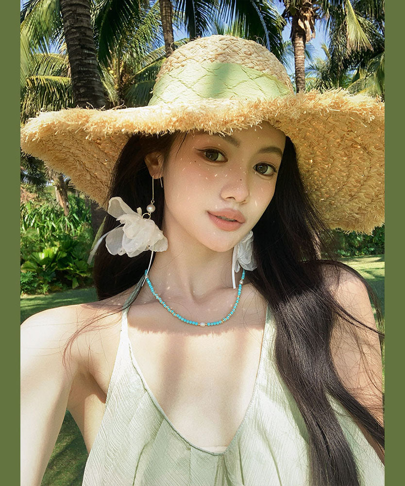 New Large Brim Butterfly Bow Ribbon Straw Woven Sun Hat