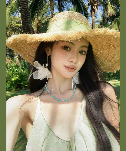 New Large Brim Butterfly Bow Ribbon Straw Woven Sun Hat