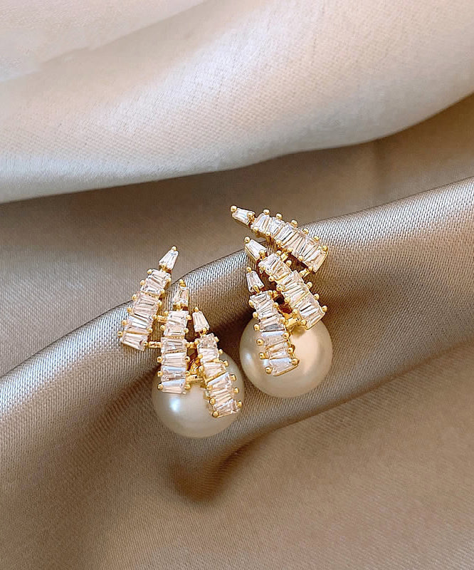 New Light Luxury Design Silver Needle Zircon Pearl Earrings