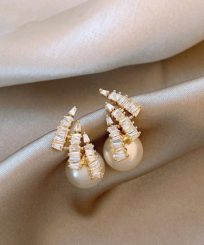 New Light Luxury Design Silver Needle Zircon Pearl Earrings