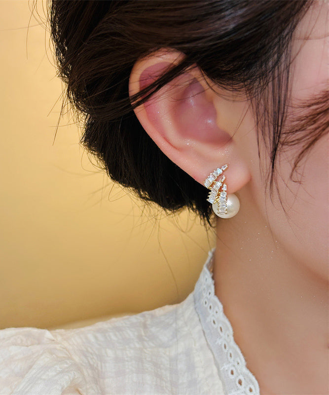 New Light Luxury Design Silver Needle Zircon Pearl Earrings