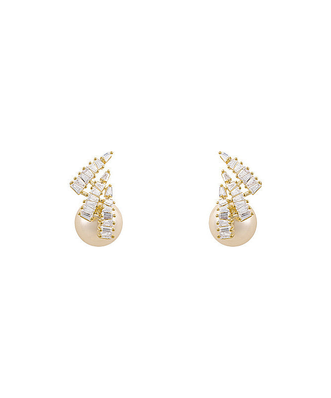 New Light Luxury Design Silver Needle Zircon Pearl Earrings