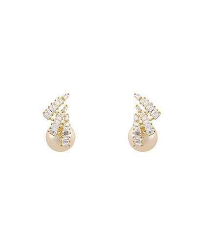 New Light Luxury Design Silver Needle Zircon Pearl Earrings