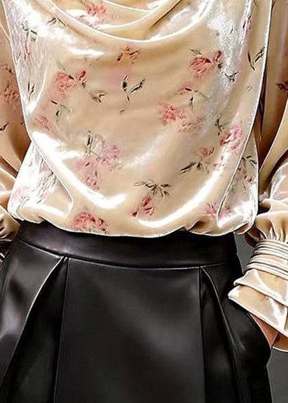 Nueva camiseta de terciopelo de seda arrugada con estampado rosa claro para primavera