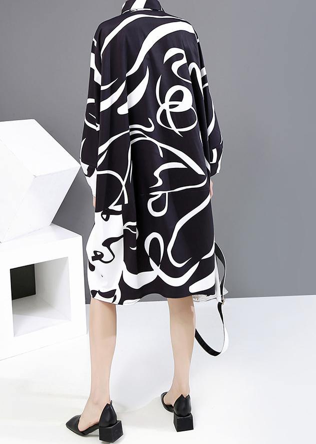 New Long Sleeve Black And White Woman 2021 Autumn Unique Shirt Dress - SooLinen