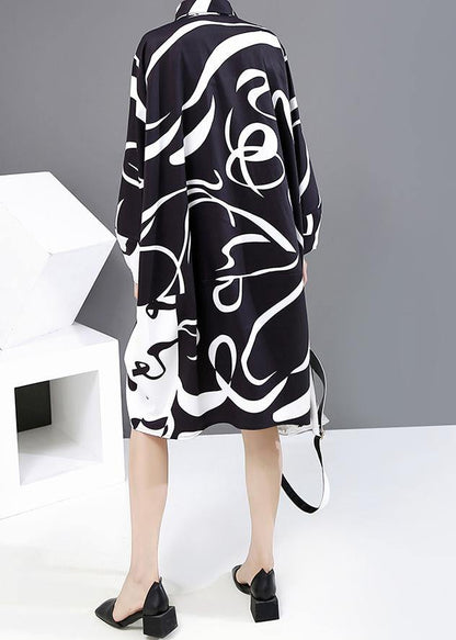 New Long Sleeve Black And White Woman 2021 Autumn Unique Shirt Dress - SooLinen