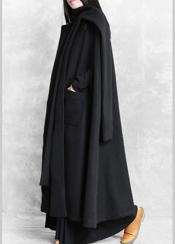 New Loose fitting long coat winter jackets black Multiple wearing methods Woolen Coats - SooLinen