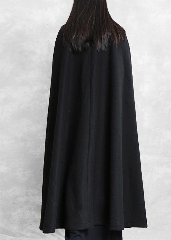 New Loose fitting long coat winter jackets black Multiple wearing methods Woolen Coats - SooLinen