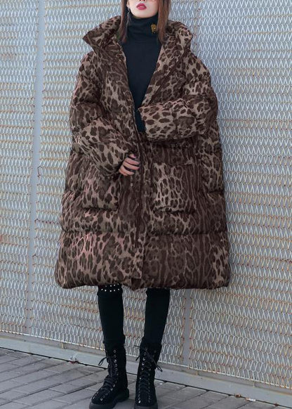 New Loose fitting snow jackets thick coats Leopard hooded Parkas - SooLinen