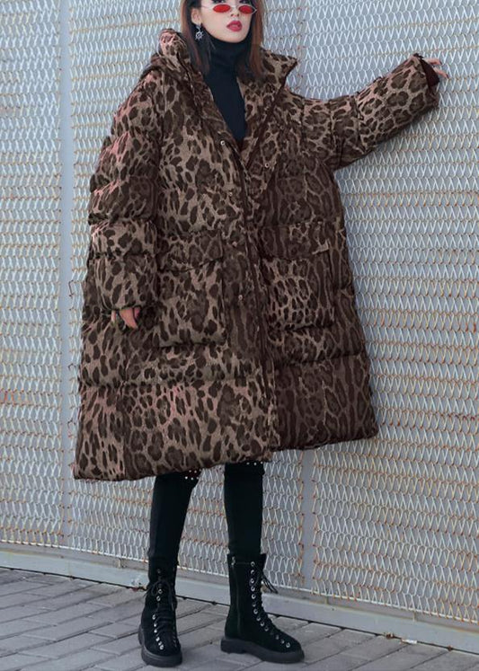 New Loose fitting snow jackets thick coats Leopard hooded Parkas - SooLinen