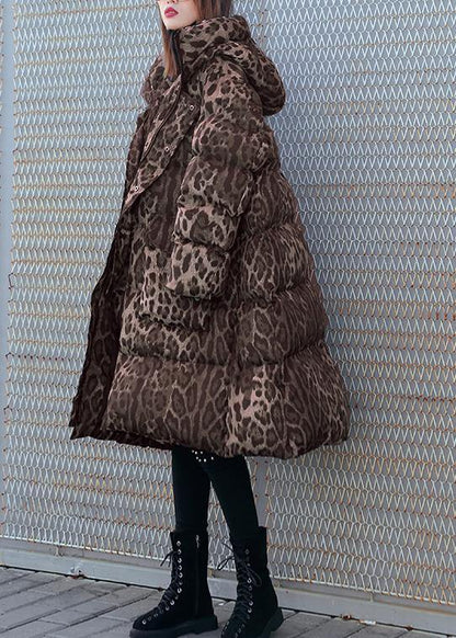 New Loose fitting snow jackets thick coats Leopard hooded Parkas - SooLinen