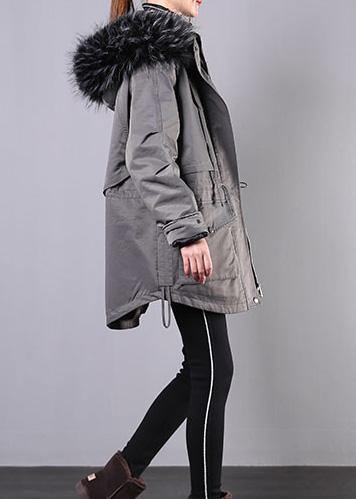 New Loose fitting winter coats gray hooded fur collar women parka - SooLinen