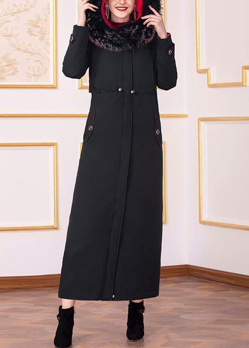 New Loose fitting winter jacket hooded winter outwear black drawstring goose Down coat - SooLinen