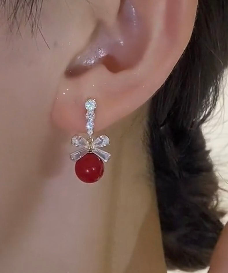 Nuevos pendientes colgantes con lazo de perla y circonita de aleación de morera