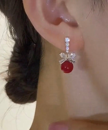 Nuevos pendientes colgantes con lazo de perla y circonita de aleación de morera