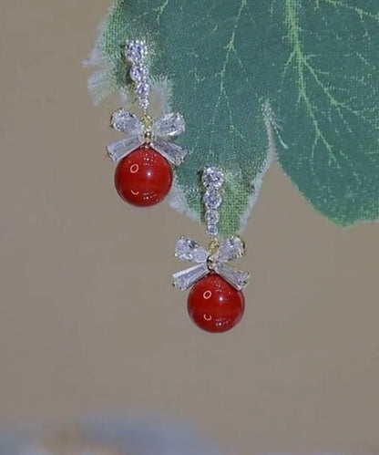 Nuevos pendientes colgantes con lazo de perla y circonita de aleación de morera