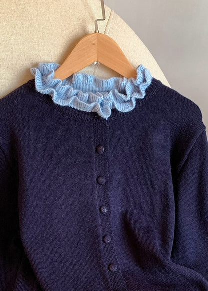 New Navy Original Design Patchwork Knit Coats Petal Sleeve