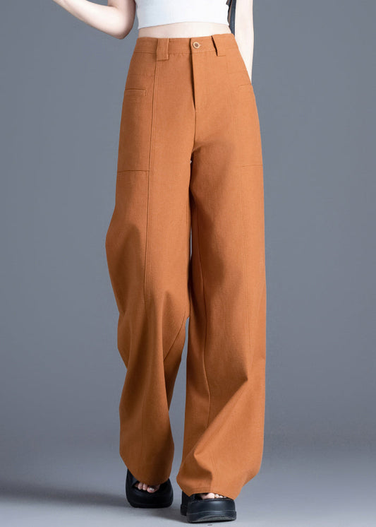 Neue orangefarbene Baumwollhose mit hohem Bund und weitem Bein, Frühling