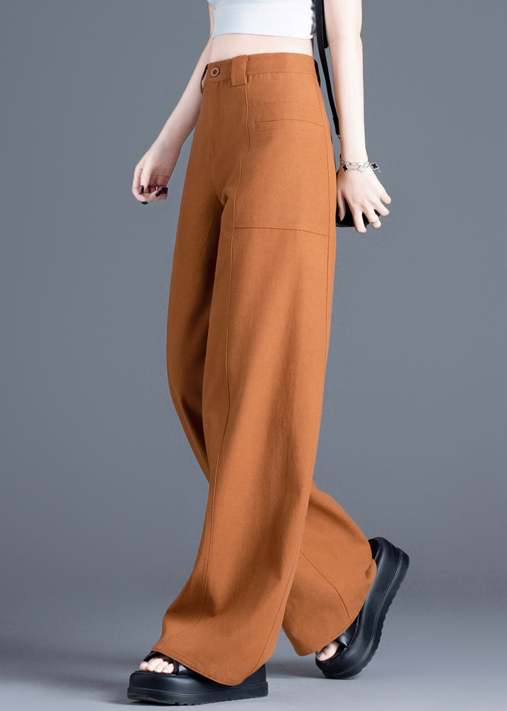 Neue orangefarbene Baumwollhose mit hohem Bund und weitem Bein, Frühling