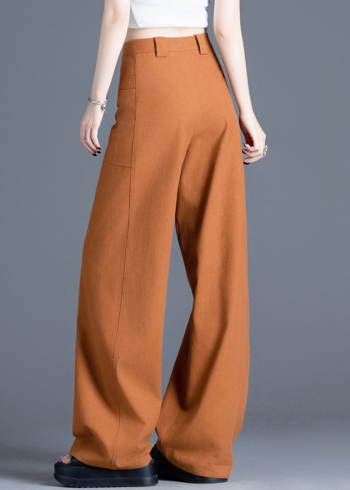 Neue orangefarbene Baumwollhose mit hohem Bund und weitem Bein, Frühling